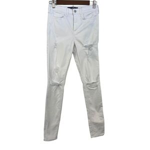 𝅺hollister HIGH‎ RISE SUPER SKINNY CLASSIC STRETCH DISTRESSED WHITE JEANS